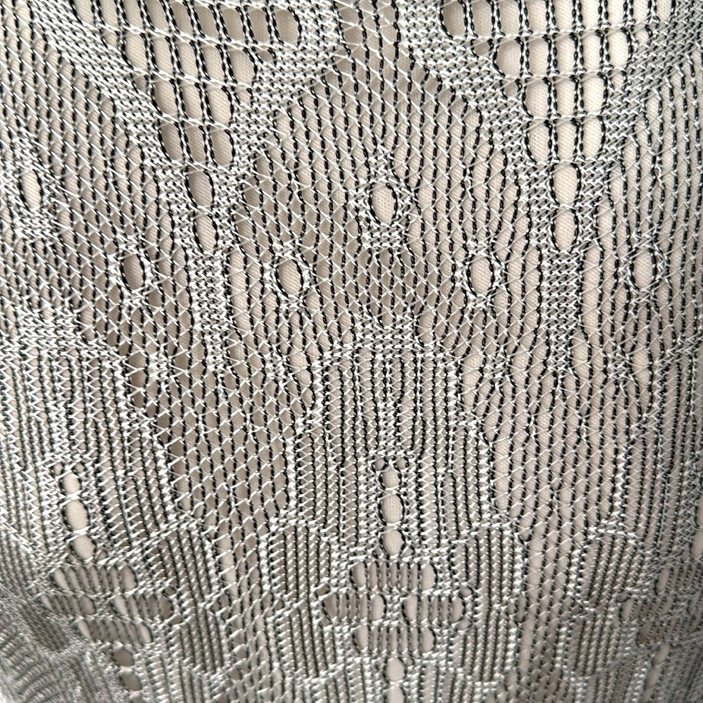 Silver Lace Crochet Bodycon Lined Dress with Fringe Hem Scoop Neck Sleeveless S - Picture 8 of 11